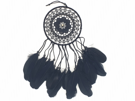  18cm crochet dream catcher black with goose feather