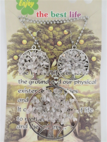 Tree of Life Necklace + earring set rock crystal