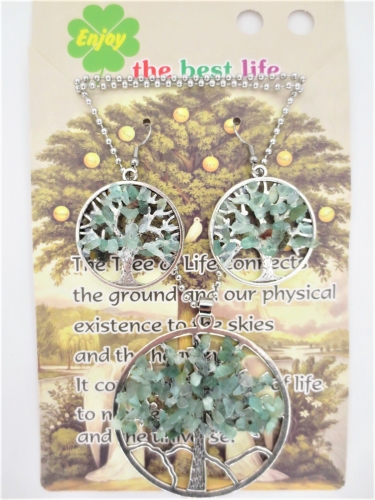 Tree of Life Necklace + earring set jade