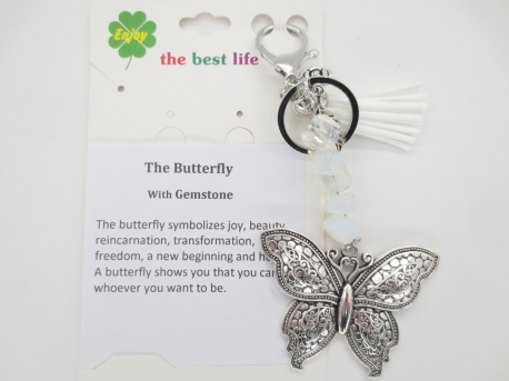 Silver butterfly with white key ring