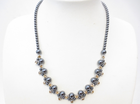 Hematite bead necklace with yellow diamond