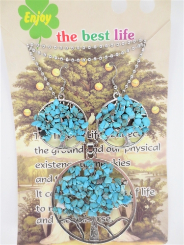 Tree of Life Necklace + earring set turquoise