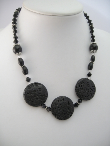 Lavastone Necklace with 3 amulets