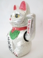Lucky Cat glitter silver with moveable arm medium