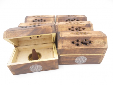 Wooden Incense Cone Box Antique Flower of Life (6 pcs)