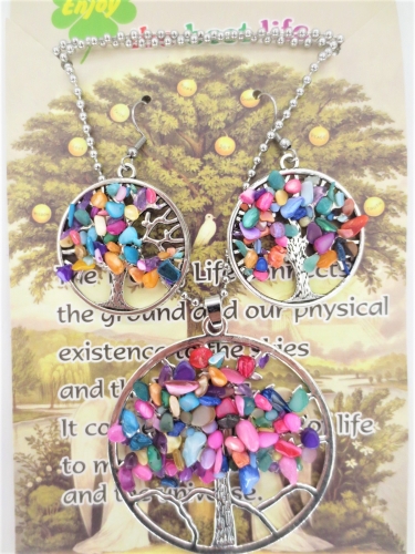 Tree of Life Necklace + earring set mixed 