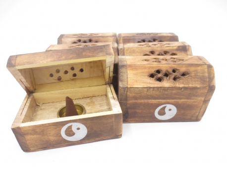 Wooden Incense Cone Box Antique Yin Yang (6 pcs)
