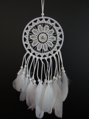 15cm Dreamcatcher white with goose feathers