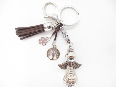 Angel 'luck' keychain dark brown