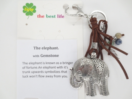 Silver elephant with brown key ring