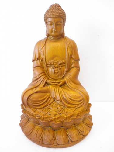 Wholesale - Budha woodlook yellow meditating on lotus