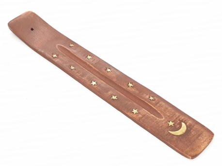 Incense holder traditional wooden plate Moon and Star