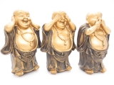 Standing Smiling Buddha, hear, see and speak silence set in gold