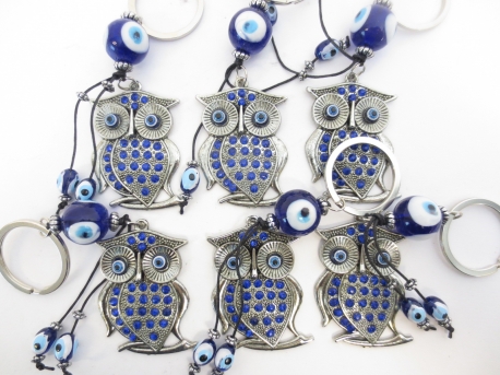 Blue evil eye keyhanger set with owl (6 pcs)