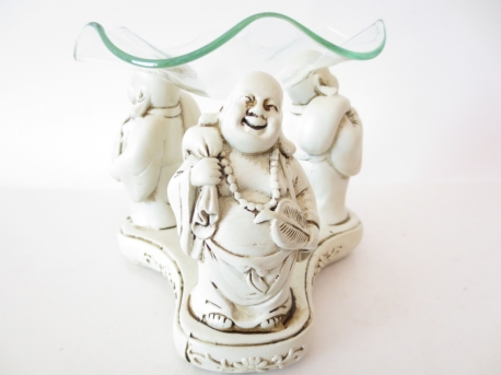 3 white happy Buddhas oil burner