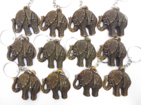 Polystone elephant keychain set of 12 brown