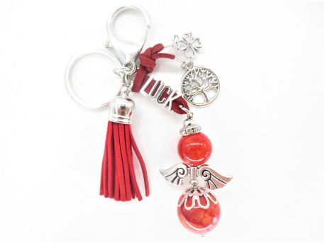 Angel gemstone keychain red coral 'luck'