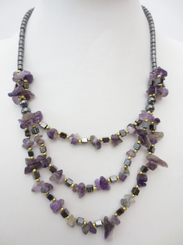 stone and haematite necklace Amethyst
