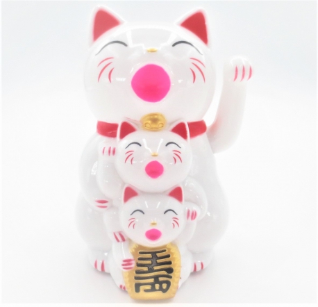 Lucky Cat Family White with Movable Arm (M)