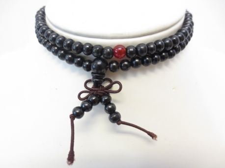 Mala prayer bead black with red Sandalwood 6mm
