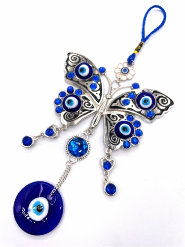 blue evil eye pendant butterfly large