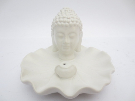 Incense holder White porcelain buddha head on plate