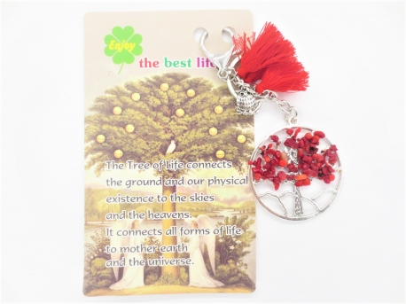 Tree of Life keychain red coral with owl