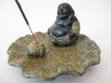 Happy Chinese Buddha incense holder brown