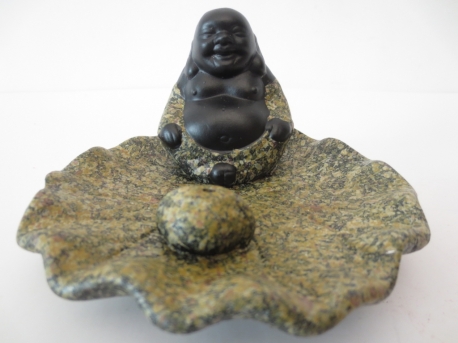 Happy Chinese Buddha incense holder brown