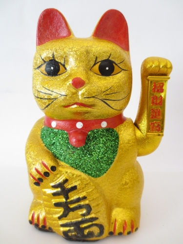 Lucky Cat glitter gold with moveable arm medium