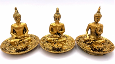 Tibetan Buddha set of 3 incense holders gold
