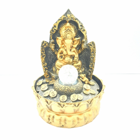 Wholesale - Meditation Led Lighting Ganesha in Rat and Coins Gold Fountain Small