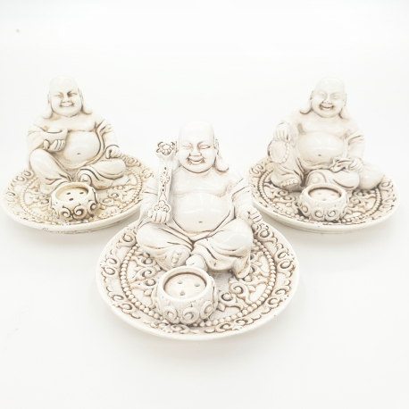 Happy Buddha Set of 3 Incense Holders white