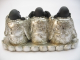 Wholesale - Small hear, see, silence laughing Buddha silver/black on plate