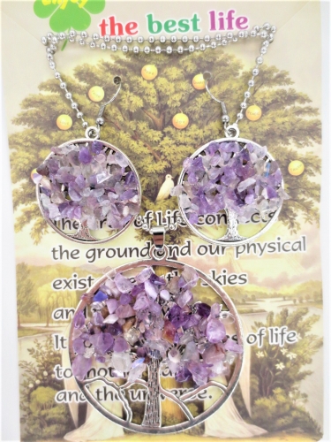 Tree of Life Necklace + earring set amethyst