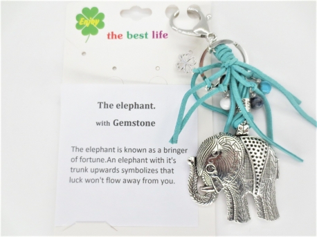 Silver elephant with turquoise key ring