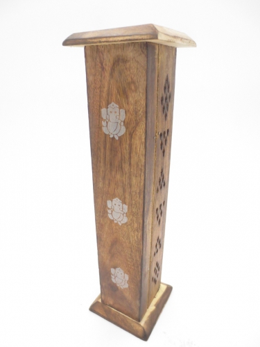 Wooden Incense Tower Box Antique Wood Ganesha (2 pcs)
