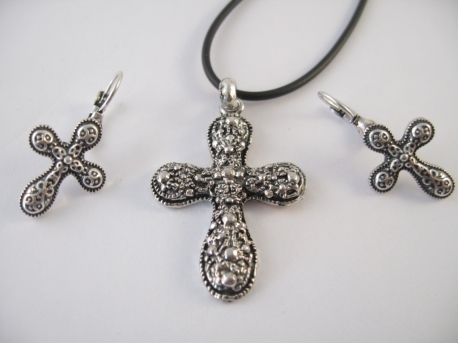 Cross necklace and earring