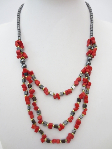 stone and haematite necklace Red Coral