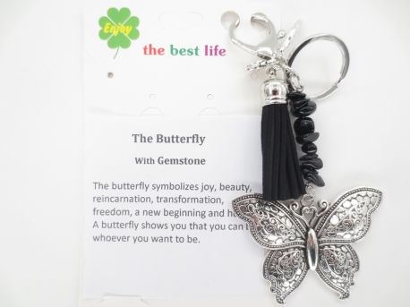 Silver butterfly with black key ring