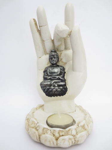 White buddha hand incense / candle holder
