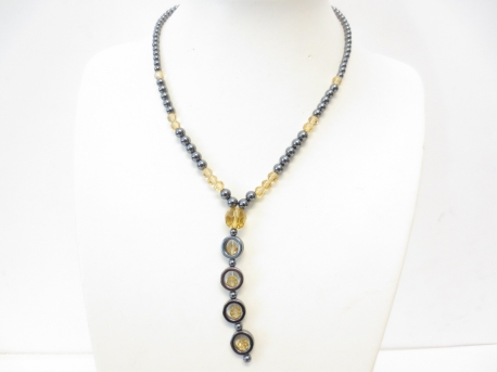  Hematite crystal necklace long yellow