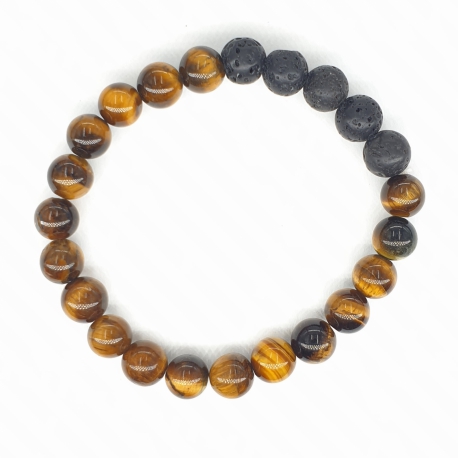 Wholesale - 8mm bracelet Tiger eye with Lava stone and gift box