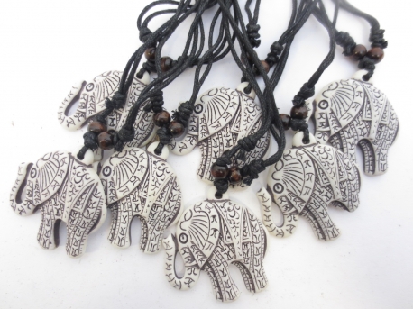 Polystone elephant necklace set of 12 white
