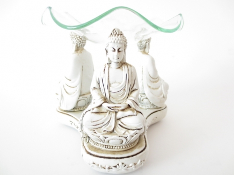 3 white Buddhas oil burner