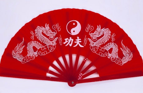 Tai Chi fan red with dragons and Yin Yang
