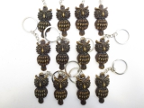 Polystone owl keychain set of 12 brown