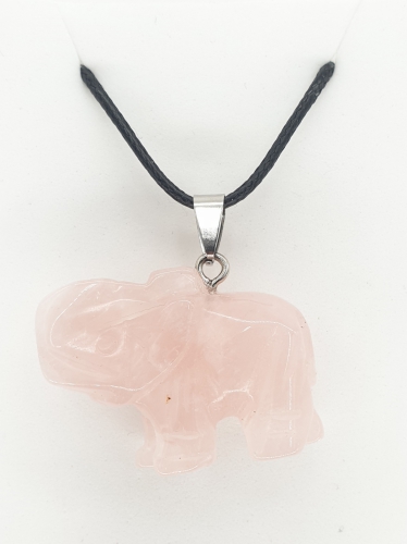 Luxury Elephant Pendant Necklace - Rose Quartz
