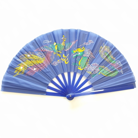Wholesale - Tai Chi fan blue with dragon & phoenix