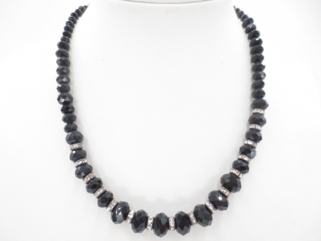 Crystal necklace with diamonds black